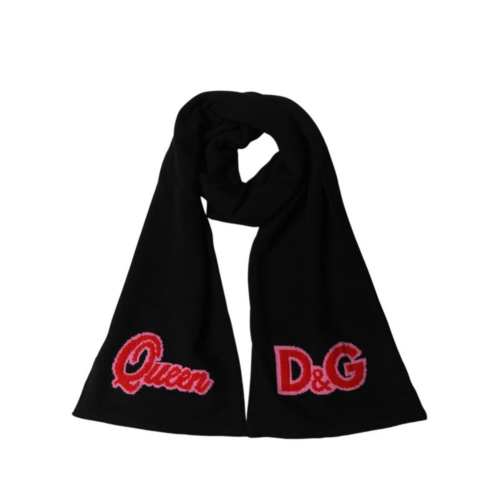 Dolce & Gabbana Black D&G Queen Cashmere Knitted Shawl Women's Scarf